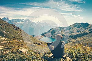 Traveler Man relaxing meditation with serene view photo