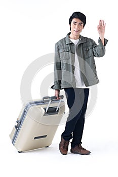 Traveler man waving hand