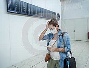 Traveler with mask stuck in airport no able to return home country due to COVID-19 border closures