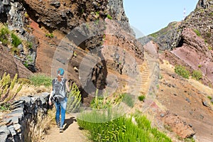 Traveler in mountains