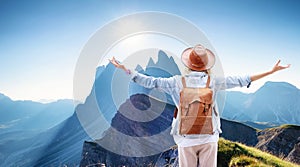 Traveler at the mountains landscape Travel and active life concept.