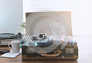 Traveler packing his suitcase before leaving