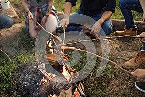 Traveler are preparing the snack for picnic