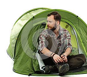 Traveler in a tent