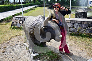 Traveler Thai Women portrait with tag of International Mountain Museum