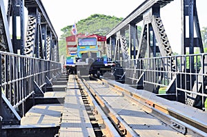 Traveler train on iron bridge
