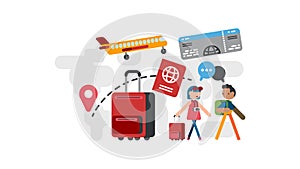 Traveler walking in airport luggage airplane ticket