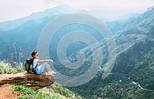 Traveler woman enjoy with mountains landscape. Travel concept va