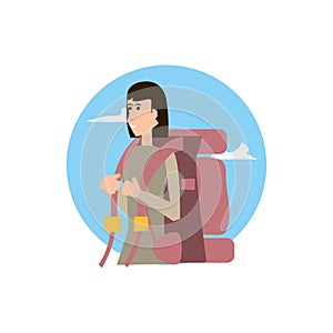 traveler woman with travel bag and sky