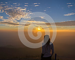 Traveler women see the mountain veiw