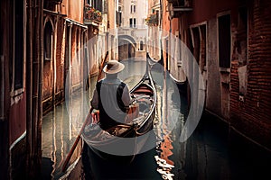 Travelers enjoy Venices famous canals with gondoliers ,generative AI