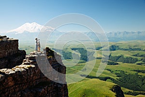 Travelers looking to Elbrus mountain