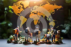Travelers quest Miniature travelers explore the world map conceptually