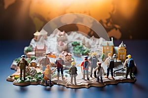 Travelers quest Miniature travelers explore the world map conceptually
