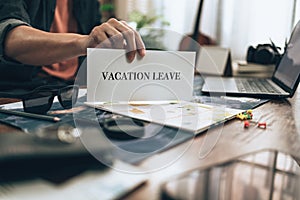 Travelers show vacation leave and planning trips map. Travel concept