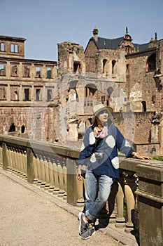 Travelers thai woman travel visit and take photo at Heidelberg Castle