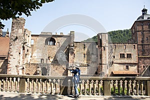 Travelers thai woman travel visit and take photo at Heidelberg Castle