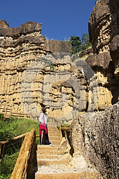 Viajeros mujer viajar visita a llevar sobre el canón acantilados a sobre el naturaleza final en la jungla Salvaje 