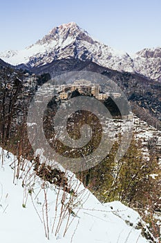 Traveling around the apuan alps in winter season, italy photo