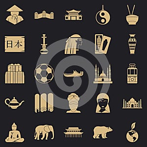 Traveling in Asia icons set, simple style