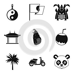 Traveling in Asia icons set, simple style