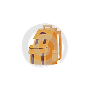 Traveling backpack or knapsack for camping and hiking, flat vector illustration isolated on white background.