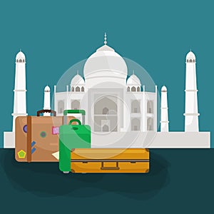 Traveling bag suitcase for trip or vocation, tourism icon baggage for voyage, vector illustration. Summer vocations