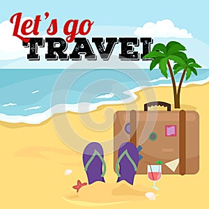 Traveling bag suitcase for trip or vocation, tourism icon baggage for voyage, vector illustration. Summer vocations