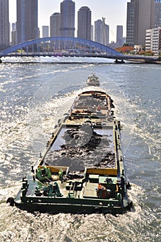 A traveling boat at Sumida River of Tokyo