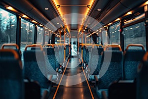 Traveling bus, empty seat, potential for adventure and exploration