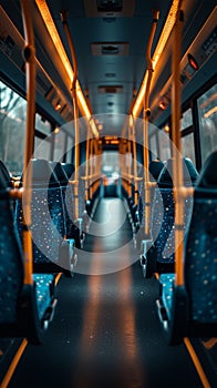 Traveling bus, empty seat, potential for adventure and exploration