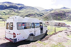 Traveling bus in perou going to the rainboy mountain