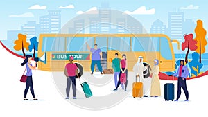 Traveling with Bus Tours Flat Vector Concept photo