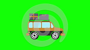 Traveling Car With Bag icon Animation. Vehicle loop animation with alpha channel, green screen