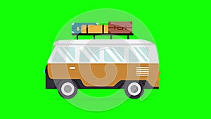 Traveling Car With Bag icon Animation. Vehicle loop animation with alpha channel, green screen