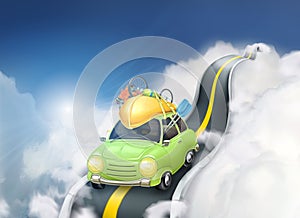 Traveling by car in the clouds