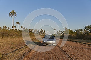 Traveling by car in El Palmar National Park, in Entre Rios, Argentina