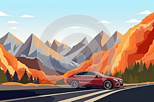 Traveling car with a mountain road, travel, destination scenics