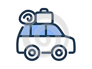 Traveling car single isolated icon with dash or dashed line style