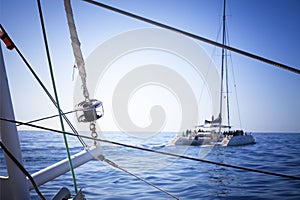 Traveling on catamaran sailboat