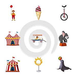 Traveling chapiteau circus icons set