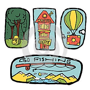 Traveling colored illustration, icons set