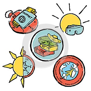 Traveling colored illustration, icons set