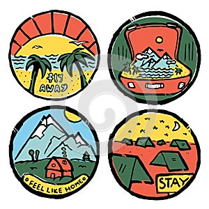 Traveling colored illustration, icons set