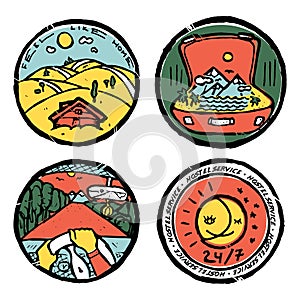 Traveling colored illustration, icons set