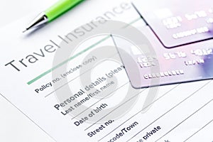 Traveling concept with insurance application on white table