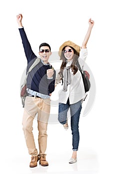 Traveling couple feel exciting