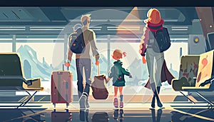 A traveling family at the airport. photo