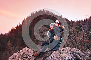 Traveling family looking on Bled Lake, Slovenia, Europe