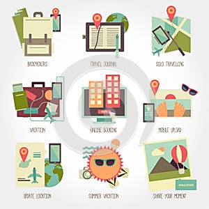 Traveling flat design icon set